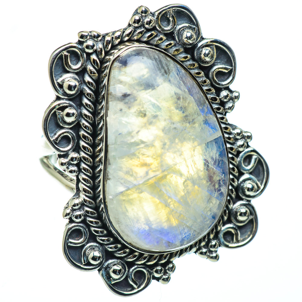 Rainbow Moonstone Rings handcrafted by Ana Silver Co - RING50207