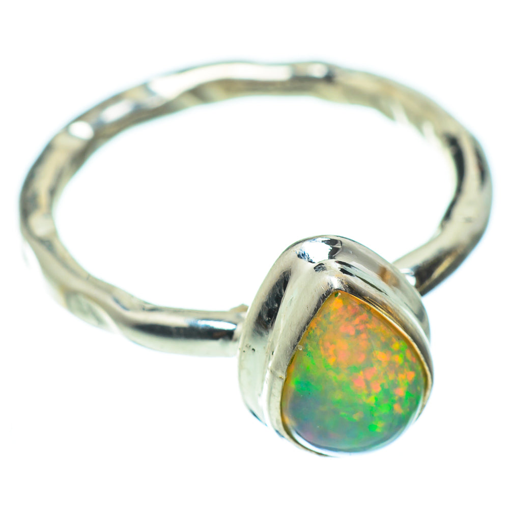 925 sterling silver opal ring with rounded rainbow fire cabochon