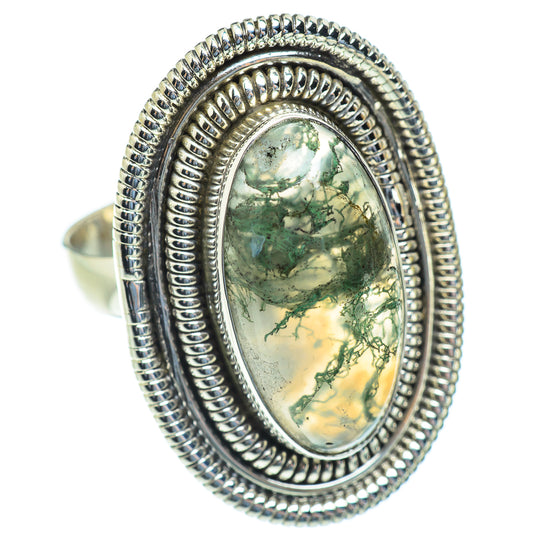 Green Moss Agate Rings handcrafted by Ana Silver Co - RING54046