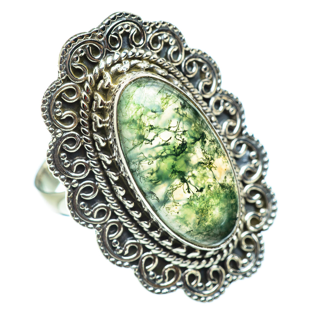 Green Moss Agate Rings handcrafted by Ana Silver Co - RING54953
