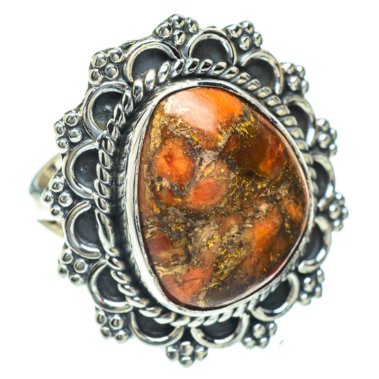Orange Copper Composite Turquoise Rings handcrafted by Ana Silver Co - RING56720
