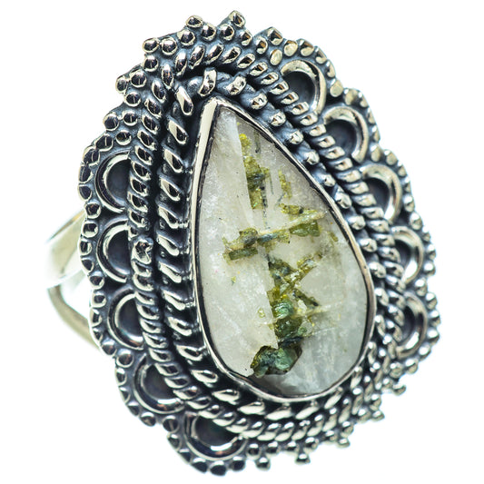 Green Tourmaline In Quartz Rings handcrafted by Ana Silver Co - RING57389