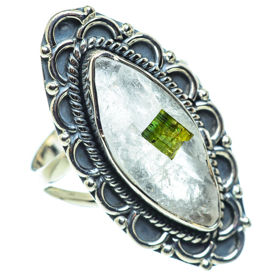 Green Tourmaline In Quartz Rings handcrafted by Ana Silver Co - RING57421