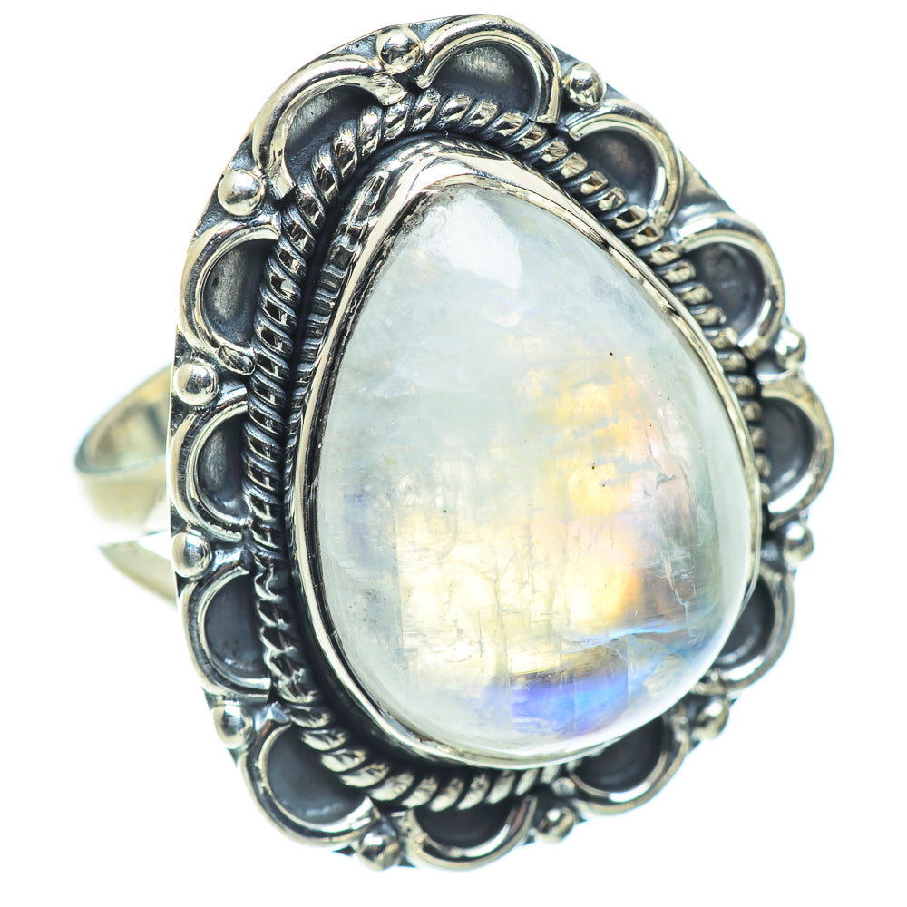 Rainbow Moonstone Rings handcrafted by Ana Silver Co - RING57727