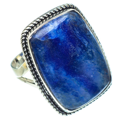 Sterling silver ring with large blue sodalite cabochon and rope border