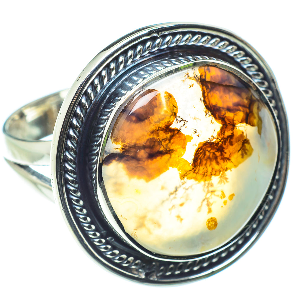 Sterling silver agate ring with oval cabochon; amber and brown swirls in glossy stone