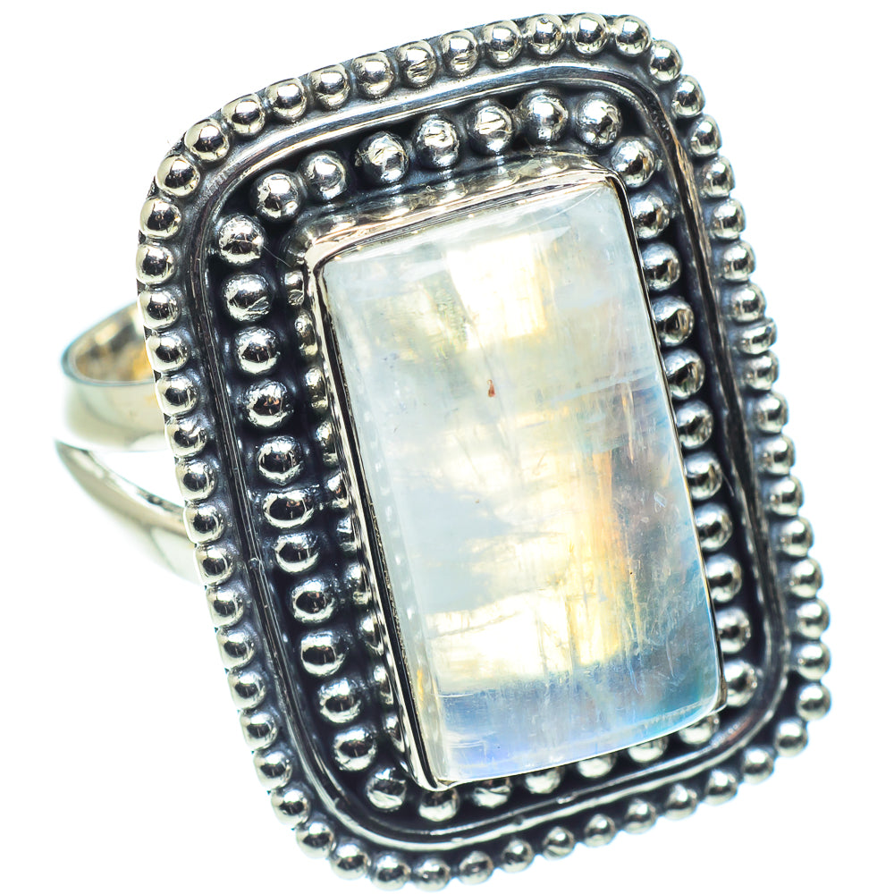 Rainbow Moonstone Rings handcrafted by Ana Silver Co - RING58728