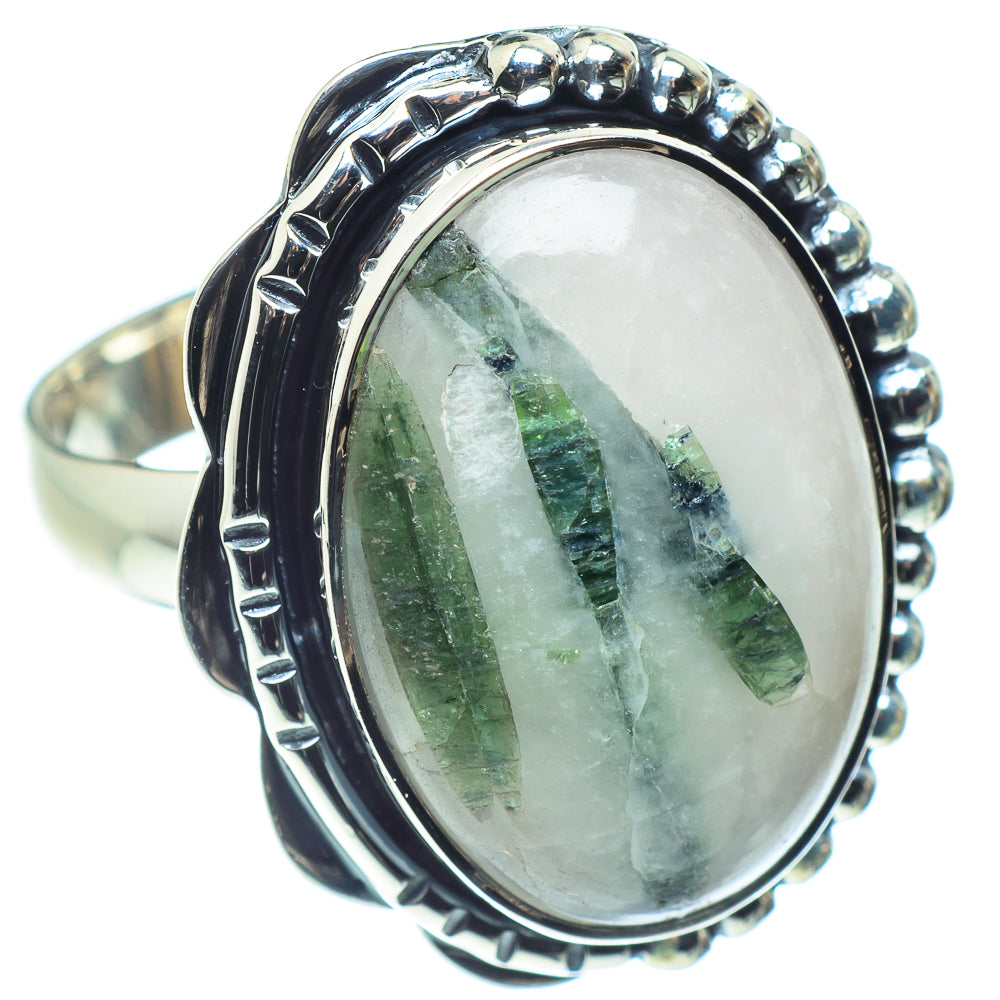 Green Tourmaline In Quartz Crystal Rings handcrafted by Ana Silver Co - RING58852