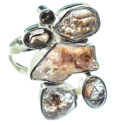 Sterling silver ring with dark and golden quartz teardrop stones, bezel set