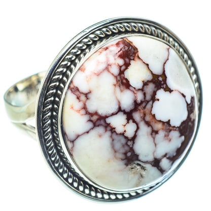 Sterling silver oval ring featuring white jasper with red-brown webbed pattern, size 8.25