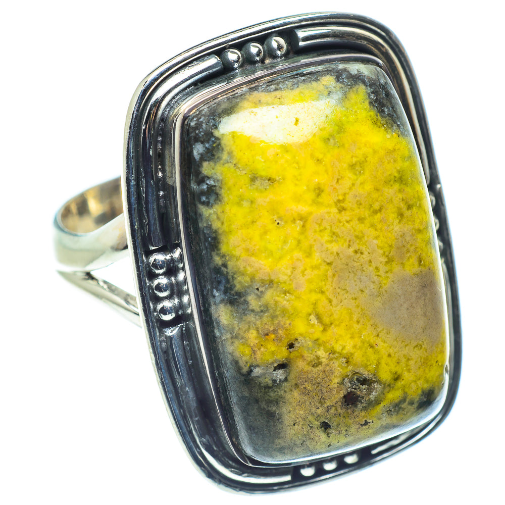 Bumble Bee Jasper ring with oval yellow stone in 925 sterling silver bezel