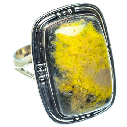 Bumble Bee Jasper ring with oval yellow stone in 925 sterling silver bezel