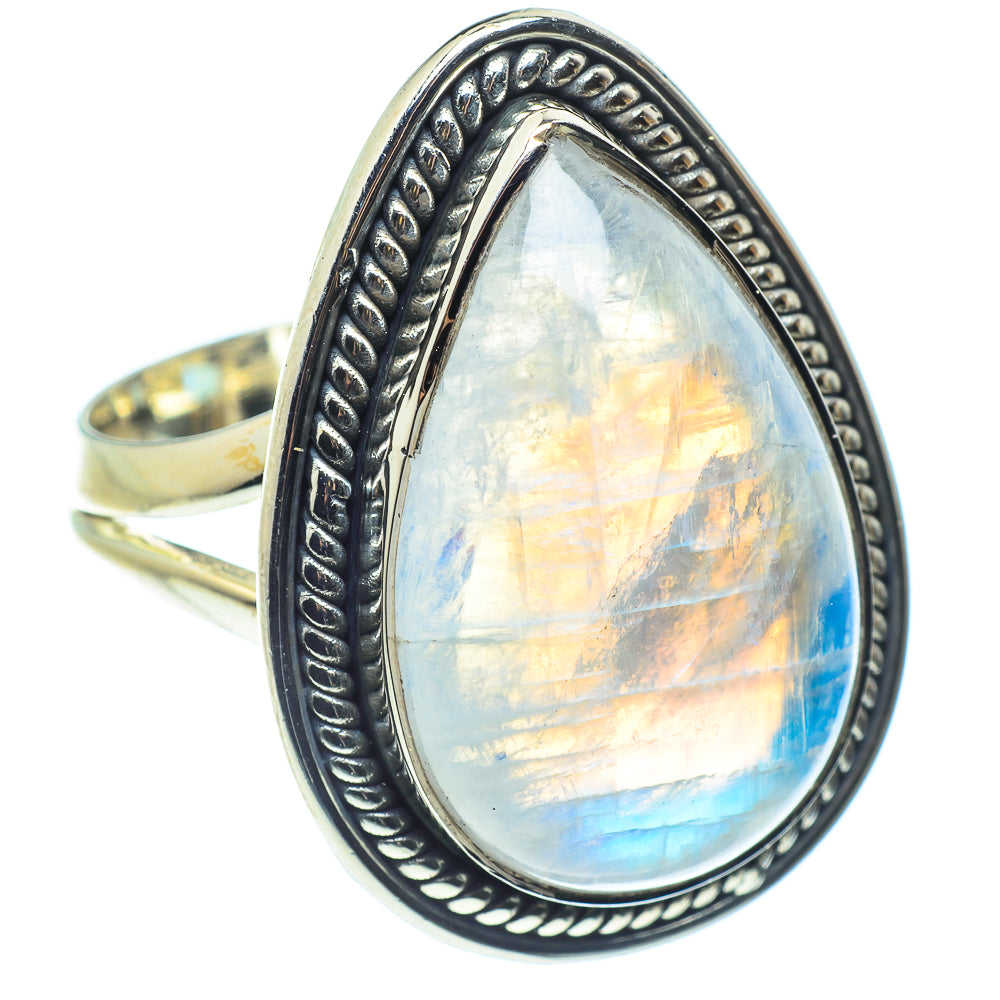 Rainbow Moonstone Rings handcrafted by Ana Silver Co - RING59514