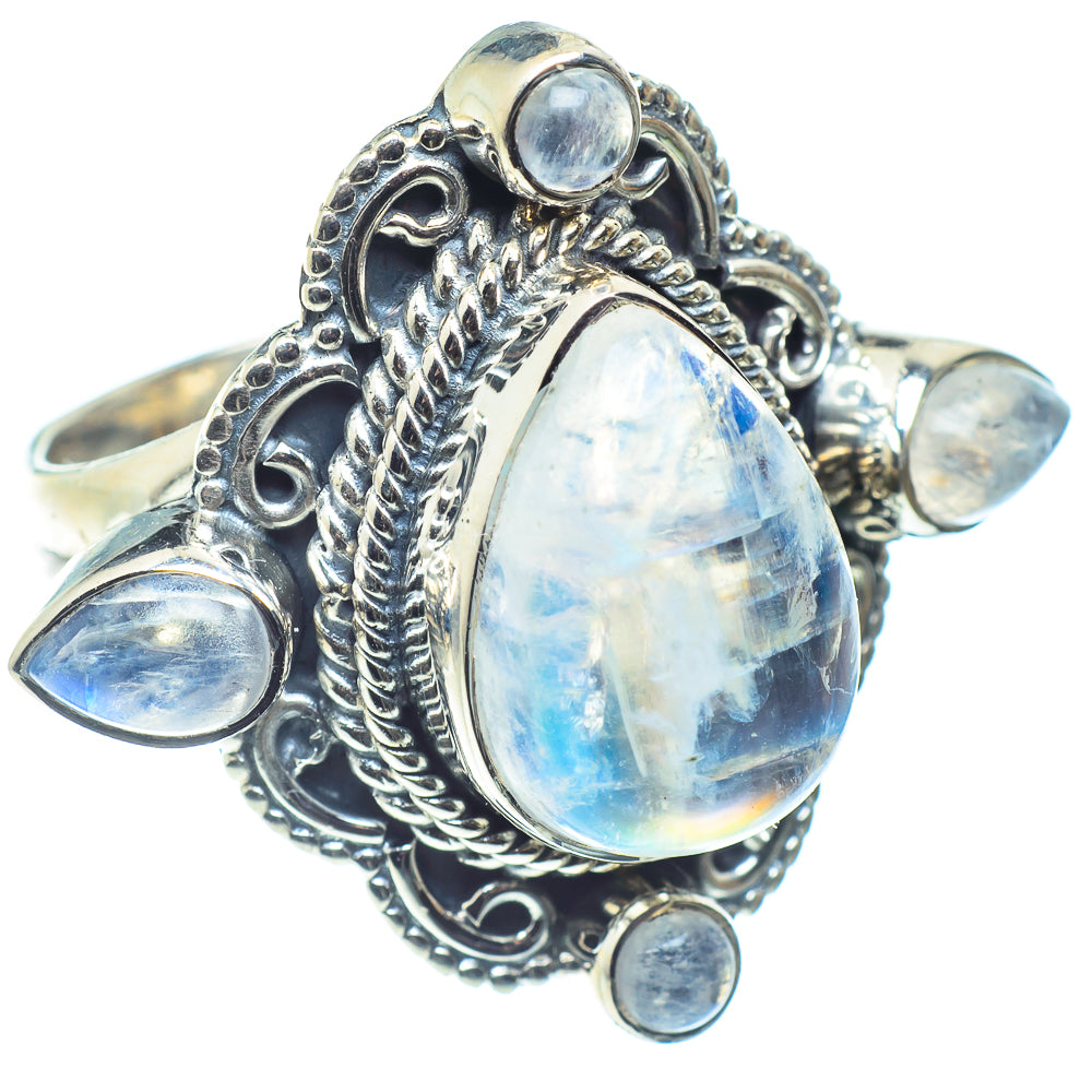 Rainbow Moonstone Rings handcrafted by Ana Silver Co - RING59708