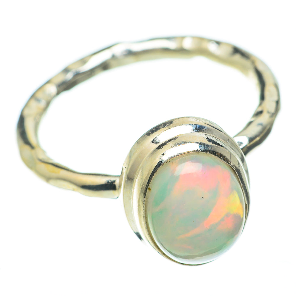 925 sterling silver opal ring with round iridescent opal and open band, size 5.25