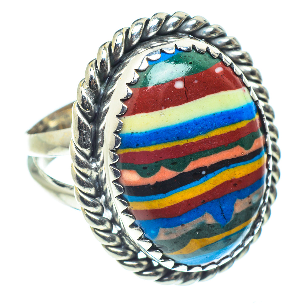 Rainbow Calsilica Rings handcrafted by Ana Silver Co - RING60183