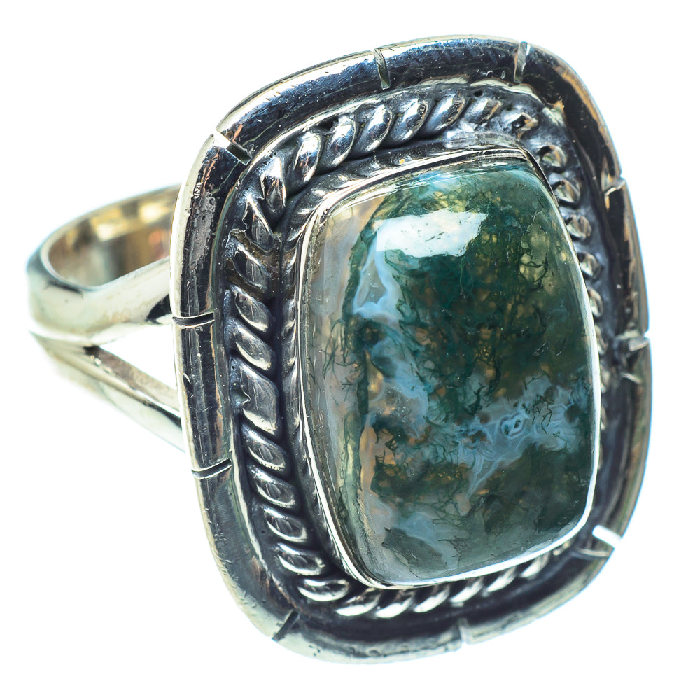 Green Moss Agate Rings handcrafted by Ana Silver Co - RING60188