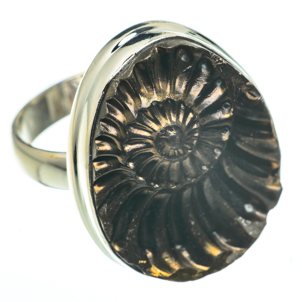 Pyrite Ammonite Rings handcrafted by Ana Silver Co - RING60247