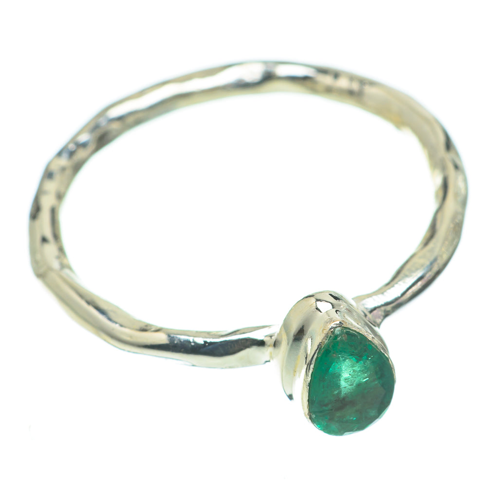 Sterling silver ring with round green gemstone, polished band