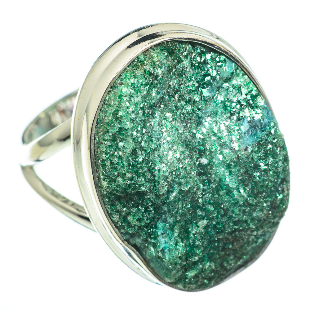 Green fuchsite oval cabochon ring in 925 sterling silver, size 9, silver bezel setting