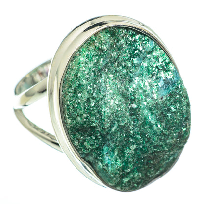 Green fuchsite oval cabochon ring in 925 sterling silver, size 9, silver bezel setting