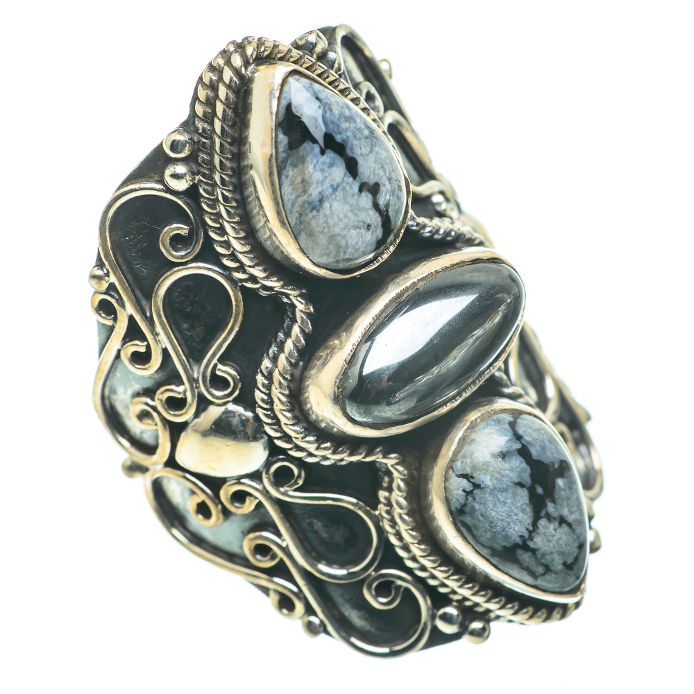 Snowflake Obsidian Rings handcrafted by Ana Silver Co - RING60653
