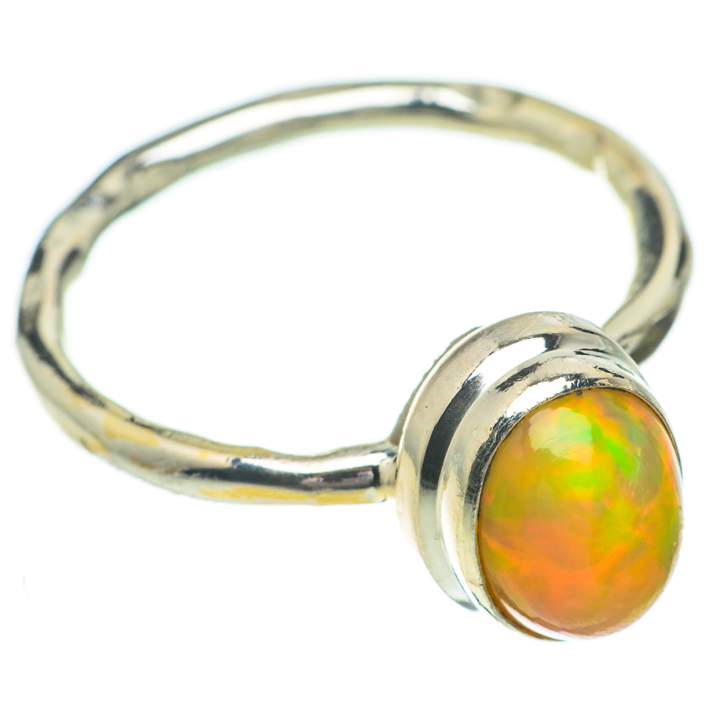 Sterling silver opal ring with oval Ethiopian opal cabochon on round band, size 8.25