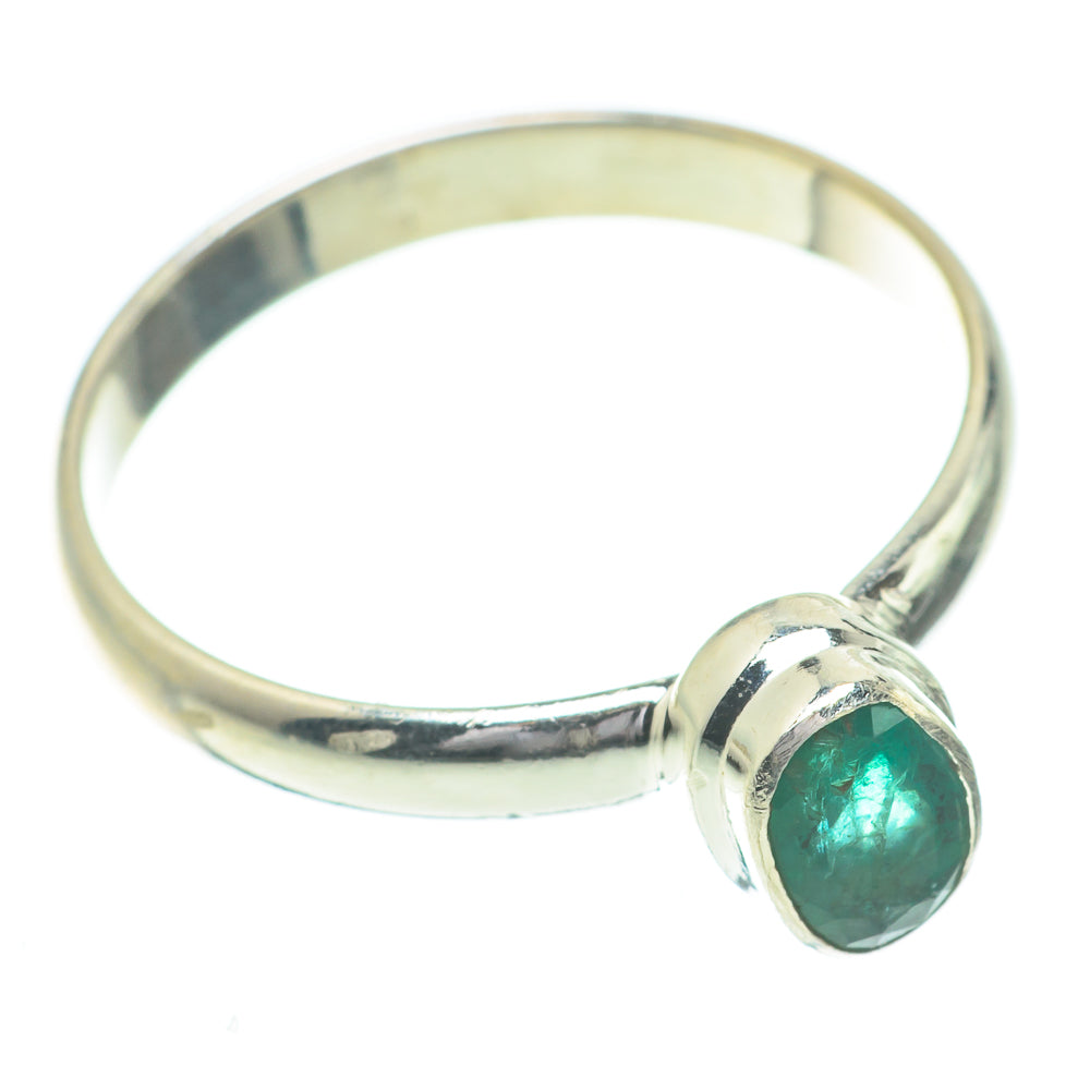 Sterling silver ring with oval green gemstone bezel