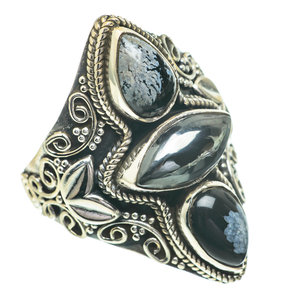 Snowflake Obsidian Rings handcrafted by Ana Silver Co - RING61062