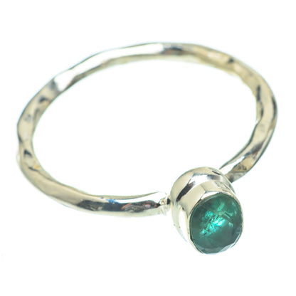 Sterling silver emerald ring with oval green gemstone bezel set