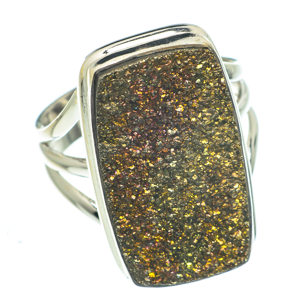 Spectro Pyrite Druzy Rings handcrafted by Ana Silver Co - RING62587