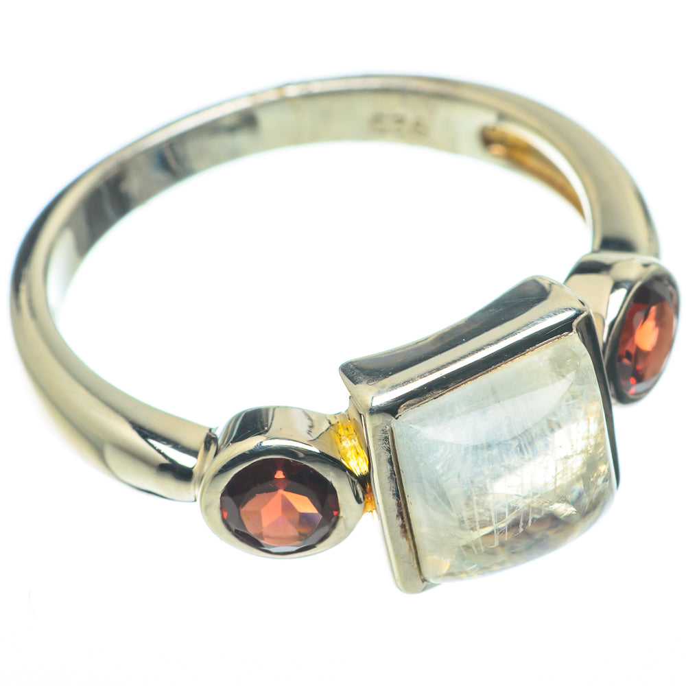 Rainbow Moonstone, Garnet Rings handcrafted by Ana Silver Co - RING62608