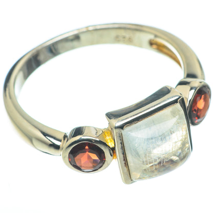 Rainbow Moonstone, Garnet Rings handcrafted by Ana Silver Co - RING62608