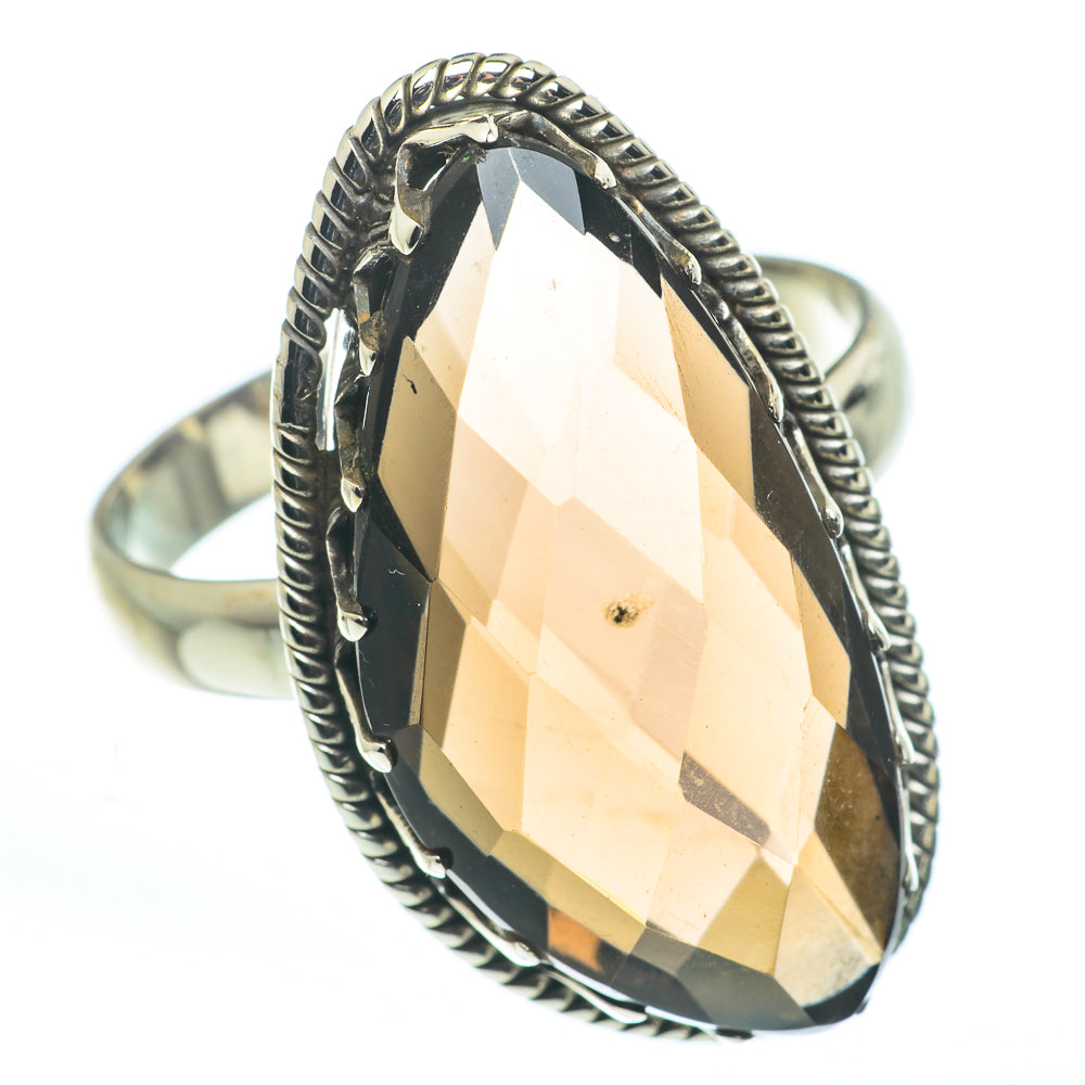 Smoky quartz marquise ring in 925 sterling silver with braided bezel