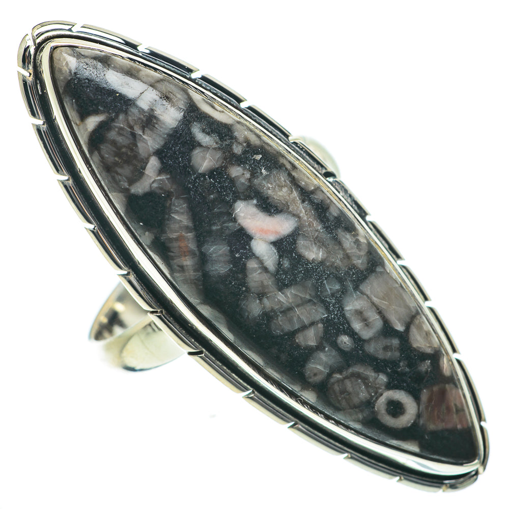 925 sterling silver ring with oval jasper cabochon, dark speckled stone.