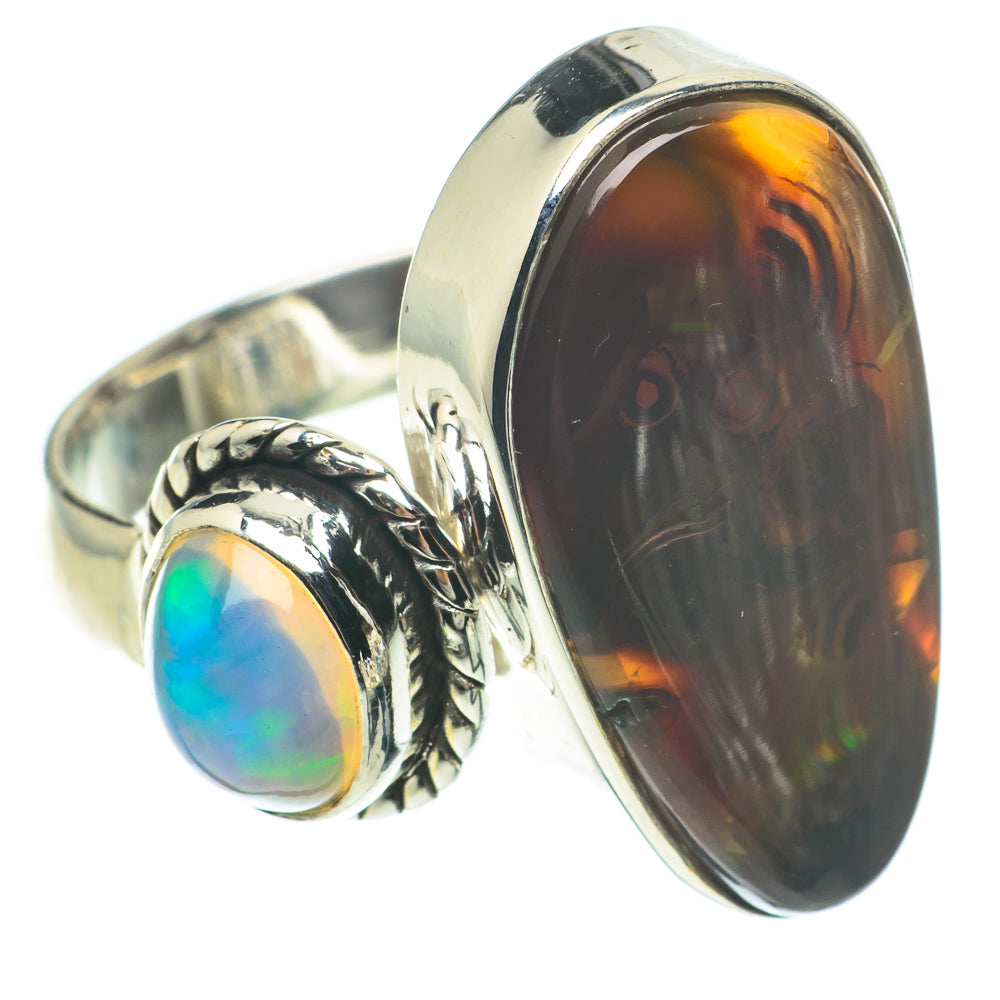 Mexican Fire Agate, Ethiopian Opal Rings handcrafted by Ana Silver Co - RING64660