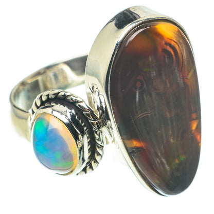 Mexican Fire Agate, Ethiopian Opal Rings handcrafted by Ana Silver Co - RING64660