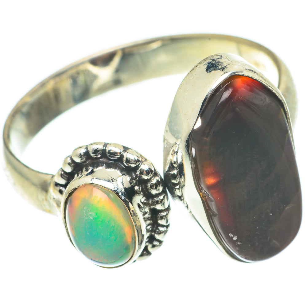 Mexican Fire Agate, Ethiopian Opal Rings handcrafted by Ana Silver Co - RING64753