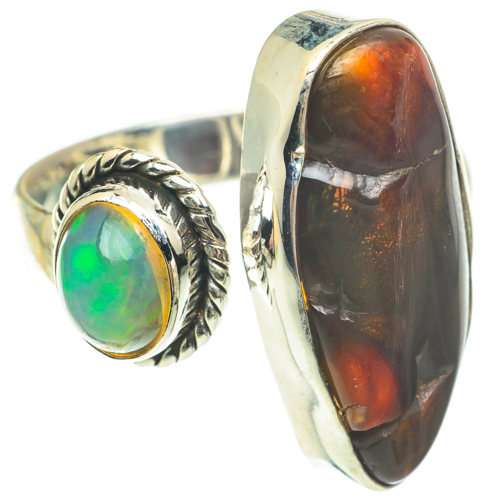 Mexican Fire Agate, Ethiopian Opal Rings handcrafted by Ana Silver Co - RING64823