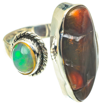 Mexican Fire Agate, Ethiopian Opal Rings handcrafted by Ana Silver Co - RING64823