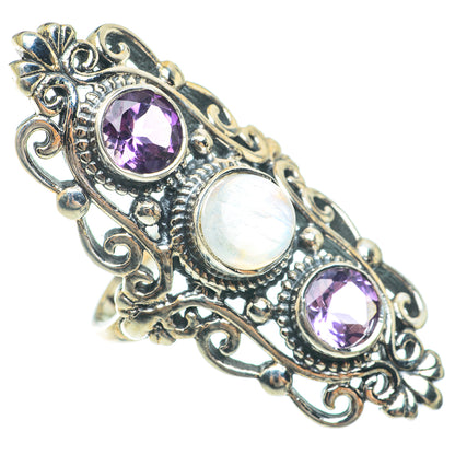 Rainbow Moonstone, Amethyst Rings handcrafted by Ana Silver Co - RING64883