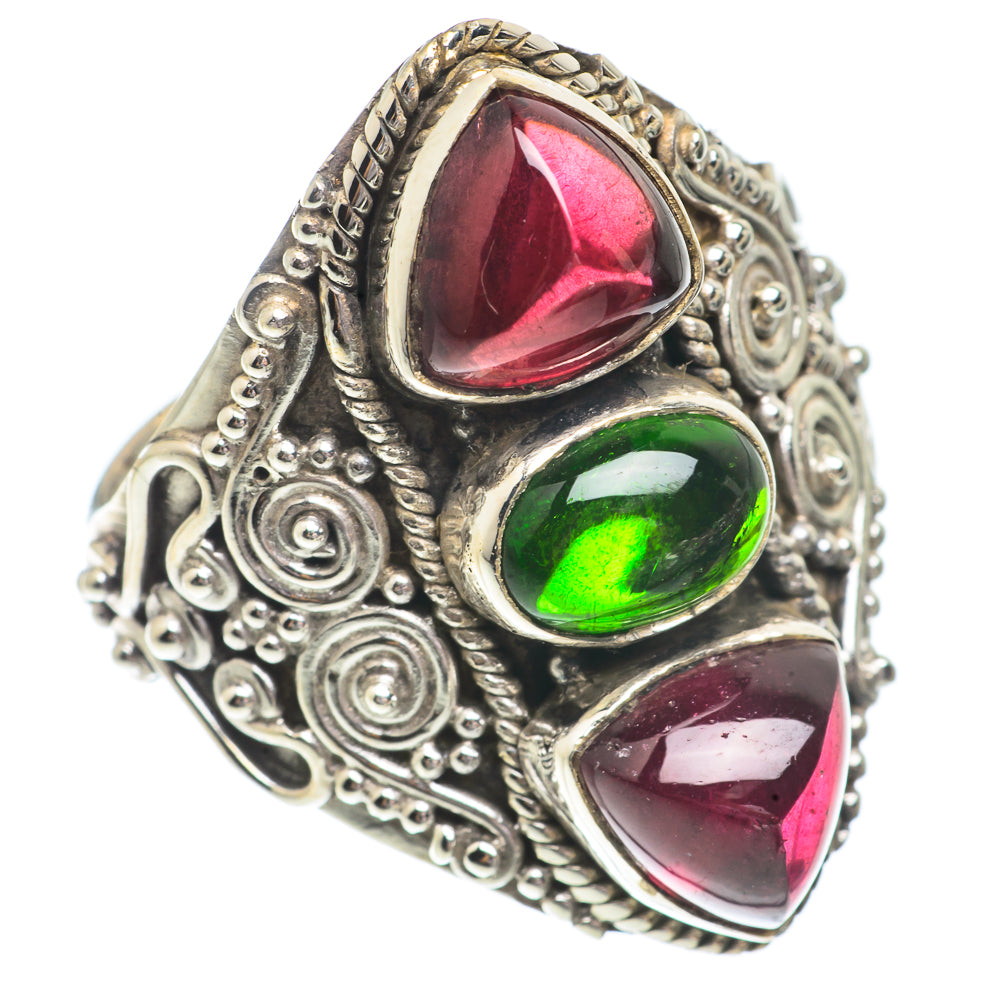 Green Tourmaline, Garnet Rings handcrafted by Ana Silver Co - RING66396