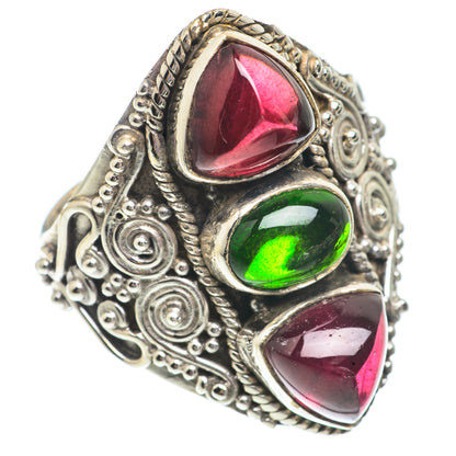 Green Tourmaline, Garnet Rings handcrafted by Ana Silver Co - RING66396