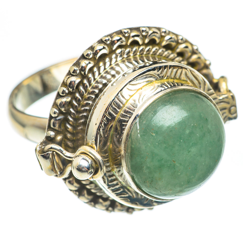 Large green aventurine ring with oval bezel and textured 925 sterling silver band