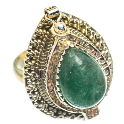 Large green aventurine ring with oval gemstone set in ornate 925 sterling silver