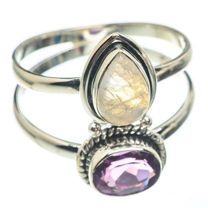 Rainbow Moonstone, Amethyst Rings handcrafted by Ana Silver Co - RING68163