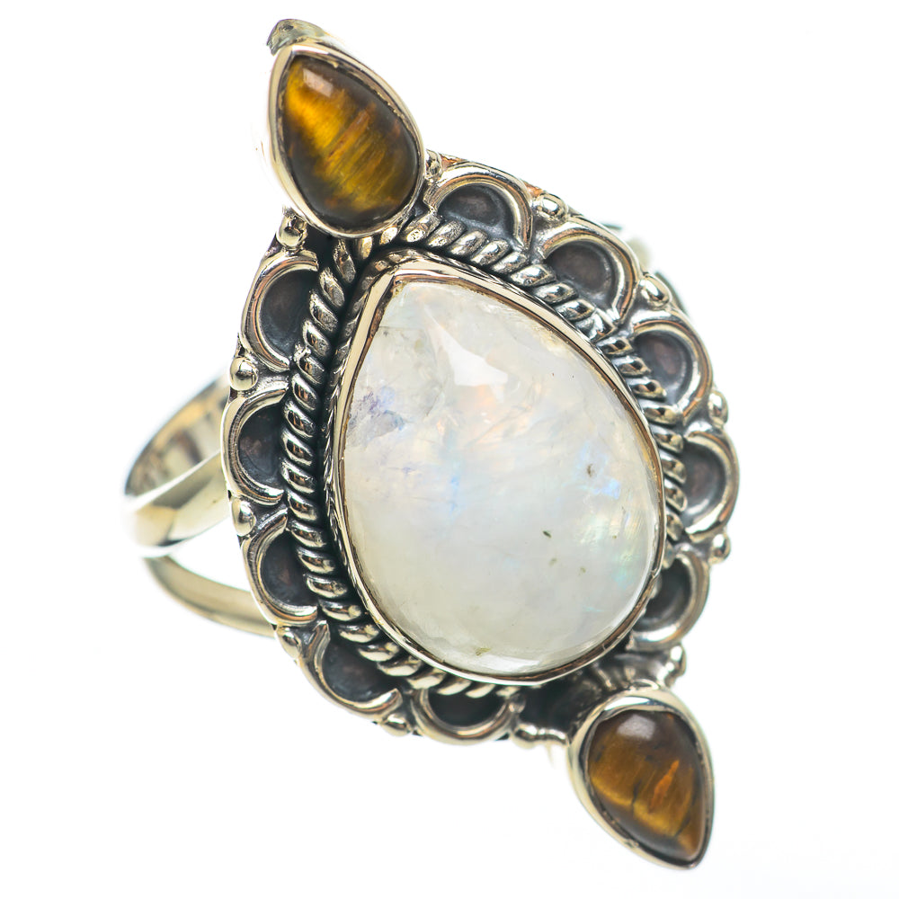 Rainbow Moonstone, Tiger Eye Rings handcrafted by Ana Silver Co - RING68250