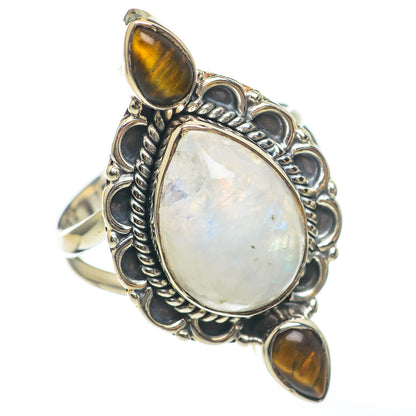 Rainbow Moonstone, Tiger Eye Rings handcrafted by Ana Silver Co - RING68250