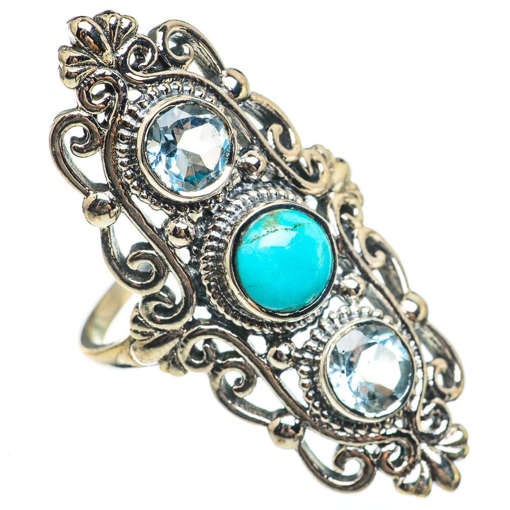 Arizona Turquoise, Blue Topaz Rings handcrafted by Ana Silver Co - RING68316