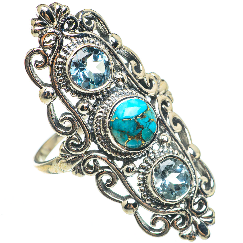 Blue Copper Composite Turquoise, Blue Topaz Rings handcrafted by Ana Silver Co - RING68323